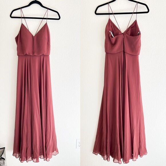 Jenny Yoo Inesse Bridesmaid Chiffon Dress in Terracotta 0 - Picture 3 of 6